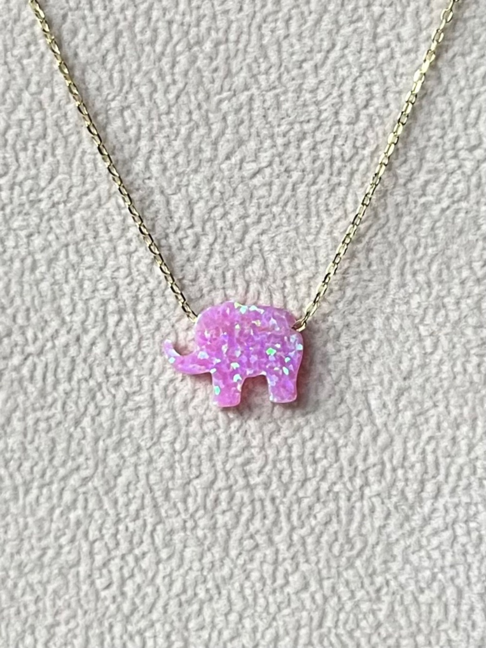 N037 | Genuine Pink Opal Elephant Necklace in Gold